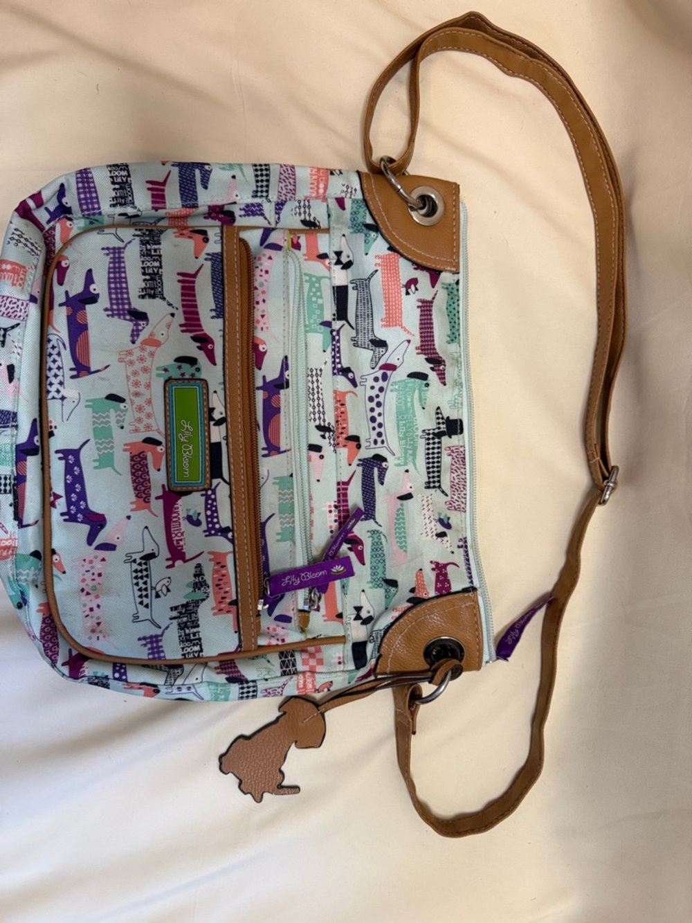 Lily Bloom Mint Crossbody Bag with Multicolor Dachshund Print - Picture 10 of 10